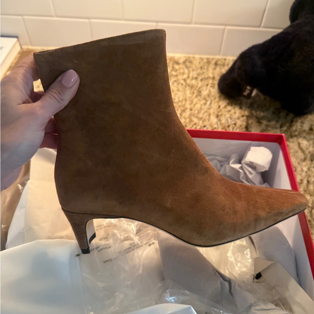 STAUD Tan Suede Heeled Wally Boots